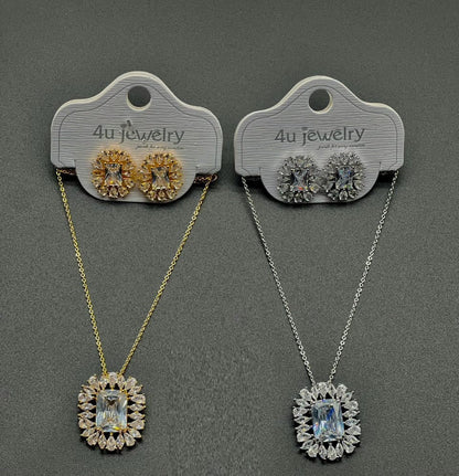 Emerald Radiant Halo Set