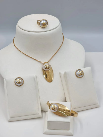 Golden Pearl Emblem Jewelry Set